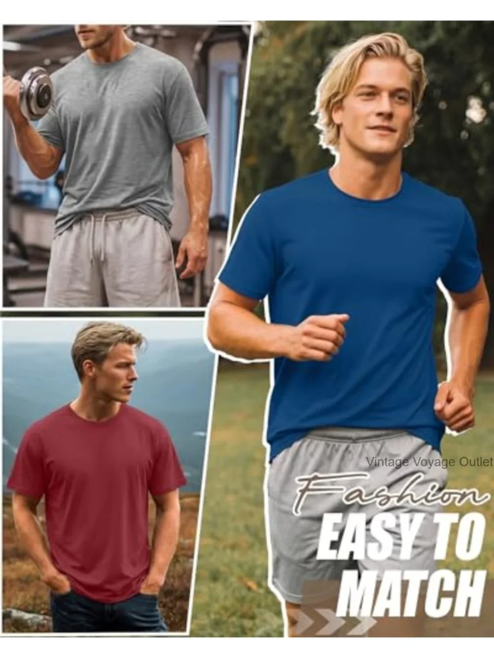 4 Pack Men's Cotton Crew Neck T-Shirts, Loose Fit Short Sleeve Tees, Breathable